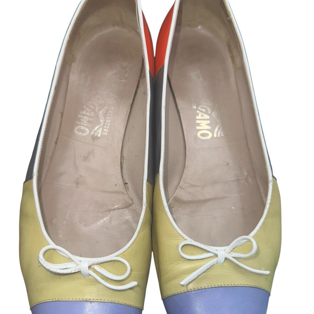 Salvatore Ferragamo Colorblock Leather Ballet Flats Orange Yellow Lilac 8 B - Picture 14 of 15